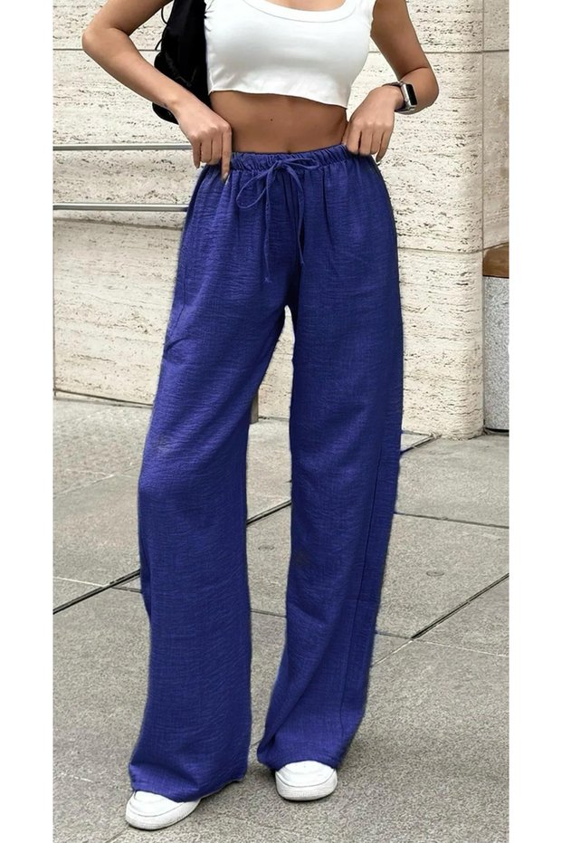 Women's Linen Blend High Waist Wide Leg Palazzo Pants