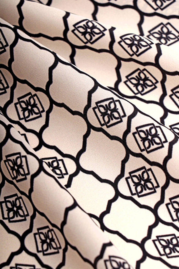Krem Monogram İpek Eşarp - 3