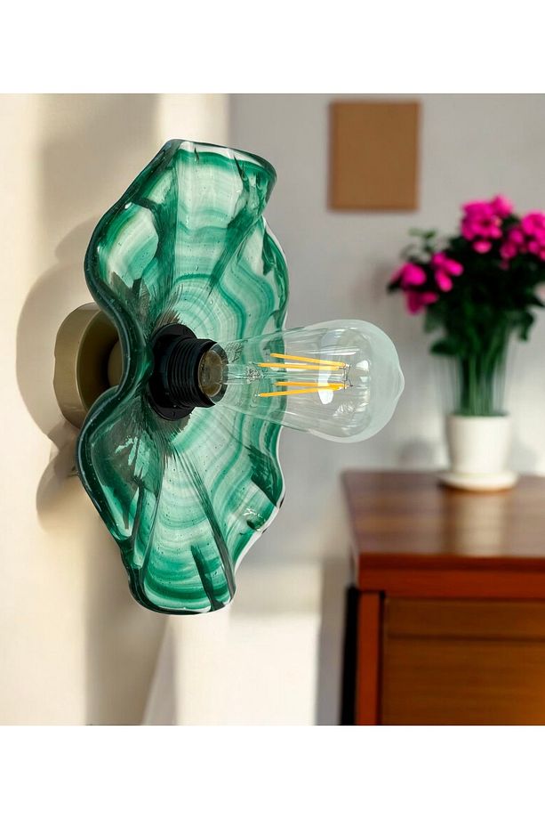 Modern Classic Cam Aplik Yeşil Renkli Kristal Cam Flower Çiçek Tekli Duvar Aplik - 1