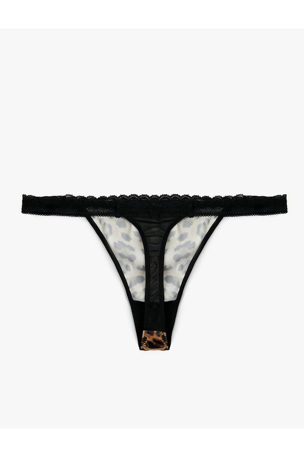 Leopar Desenli Dantel Detaylı String Külot - 2