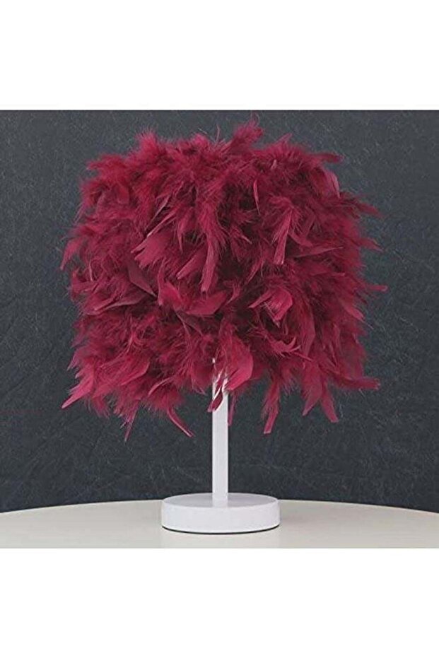 Modern Handmade Feather Lampshade Bedside Table Lamp Red 20x30cm