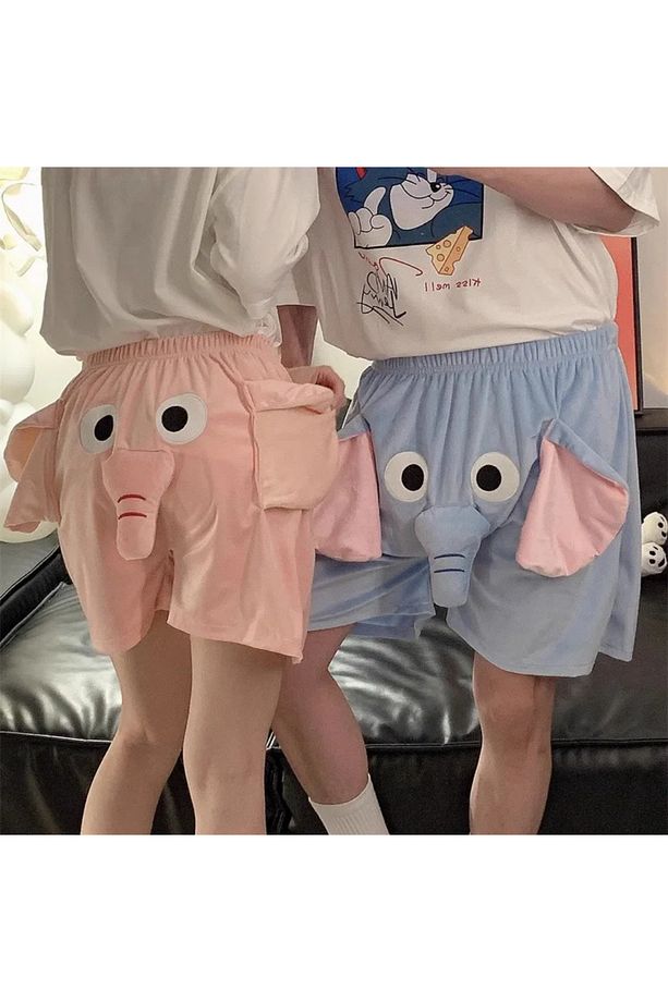 Komik 3D Fil Tasarımlı Şort / Sevgili, Arkadaşlık Şortu / Yazlık, Unisex Yumuşak Filli Şort - 4