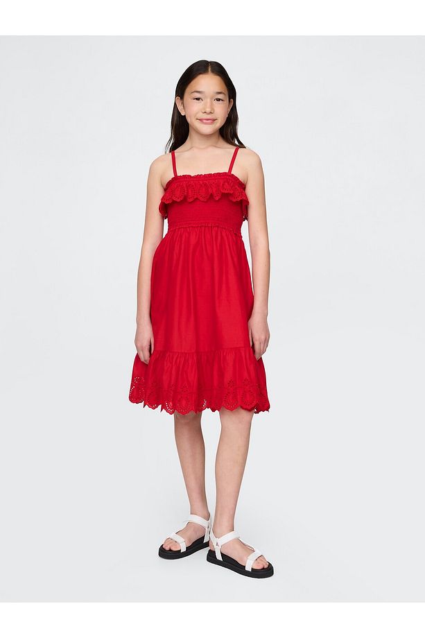 Kız Çocuk Kırmızı Kids Smocked Ruffle Midi Elbise - 1