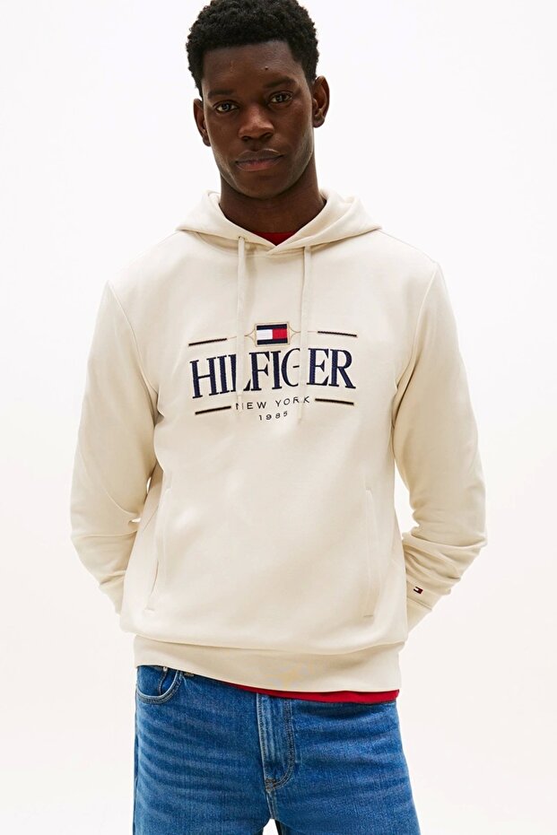 Icon Hilfiger Hoodie Men's Beige Sweatshirt Mw0Mw39586Acg