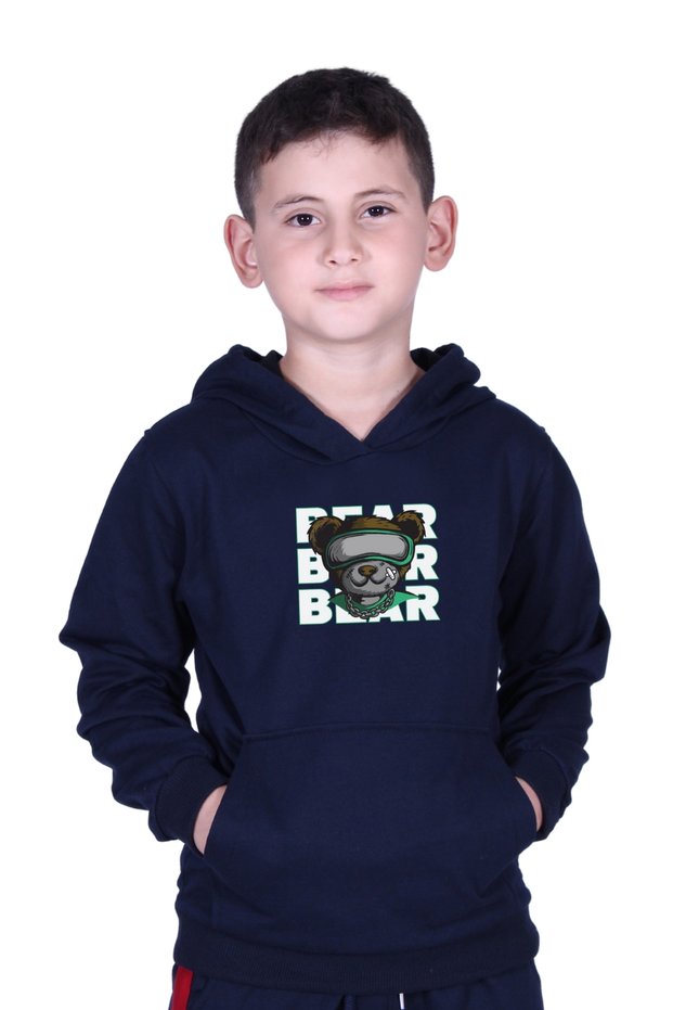 Boy's Sweatshirt with Hood and Kangaroo Pocket Bear Print