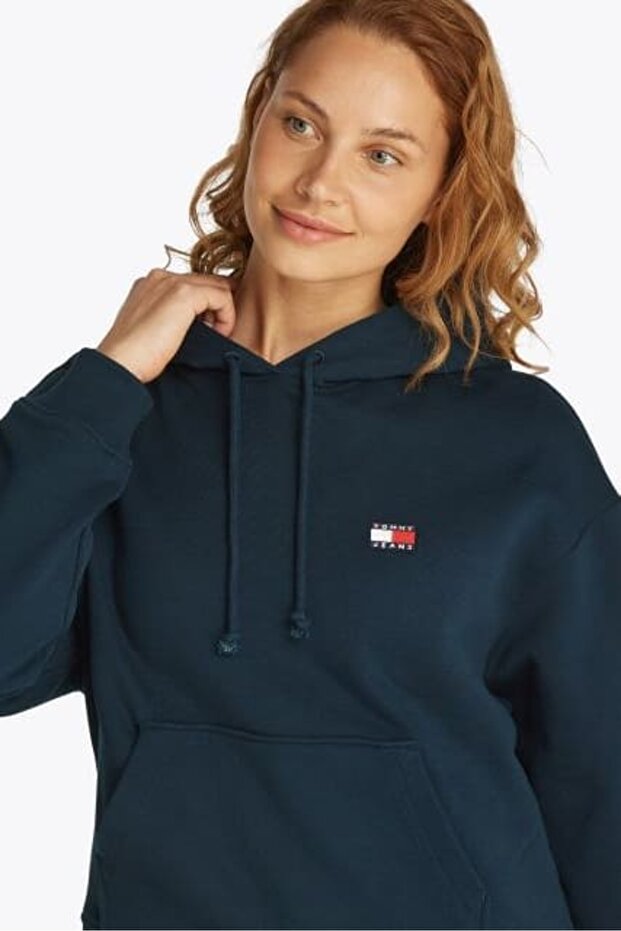 Női Boxy Fit kapucnis logós pulóver - sötétkék - 4