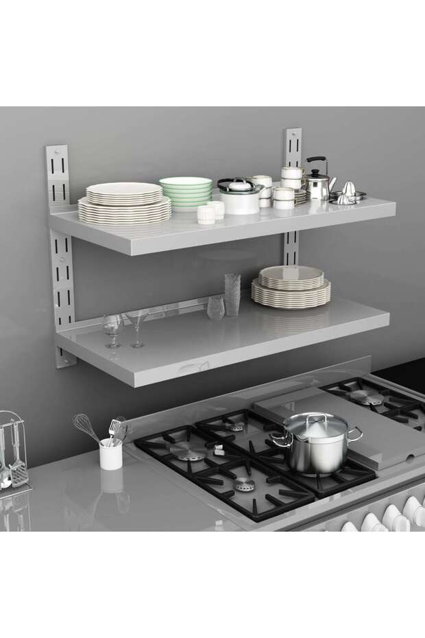 2-Tier Floating Wall Shelf Stainless Steel 100x30 cm