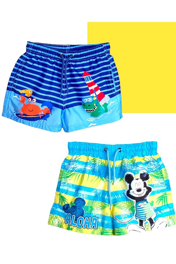 Erkek Çocuk Mickey Mouse Ve Deniz Canlıları Temalı Regular Kalıp Renkli 2'Li Deniz Şortu Seti - 1