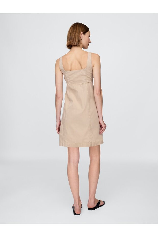 Kadın Bej Düğmeli Mini Elbise - 6