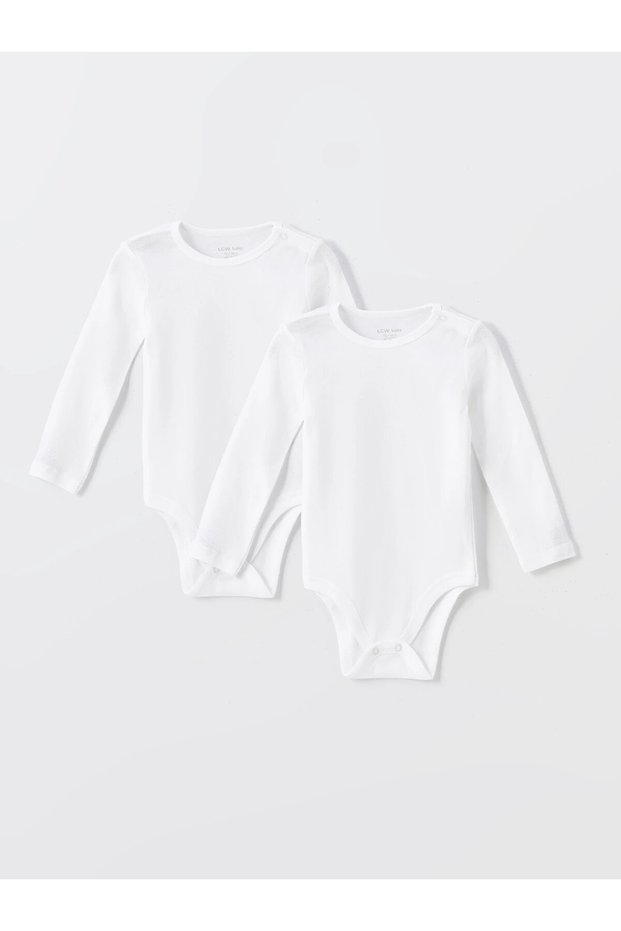 Lcw Baby Ecru Crew Neck Long Sleeve Baby Girl Snap Bodysuit 2-Pack