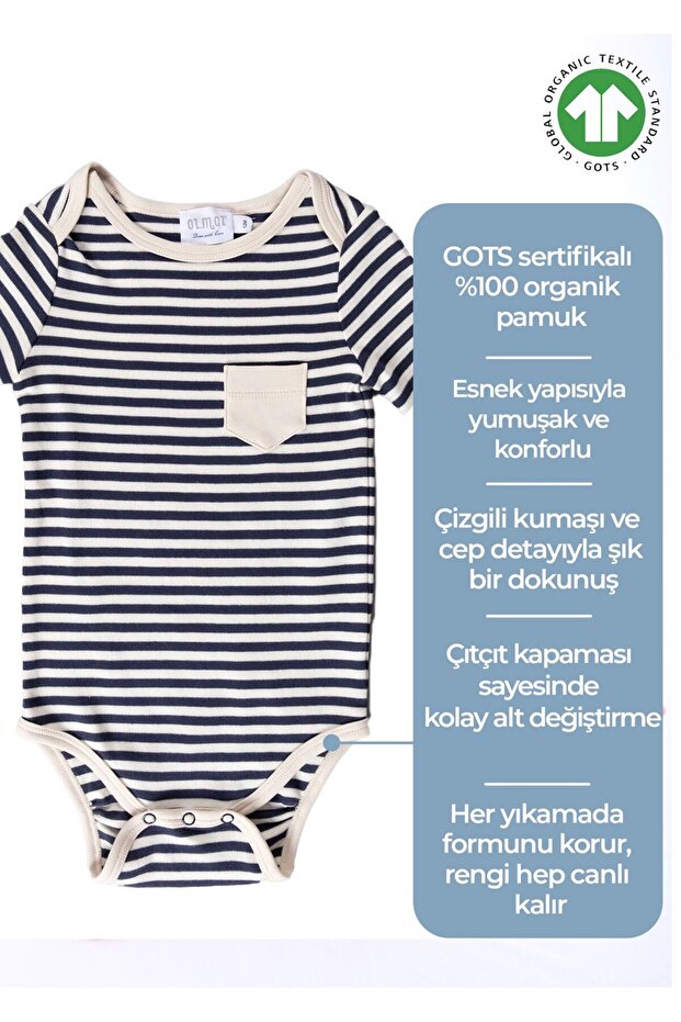 Organic Short Sleeve Striped Baby Boy Body