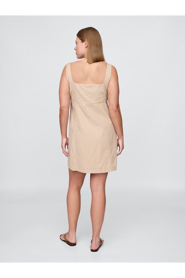 Kadın Bej Düğmeli Mini Elbise - 3