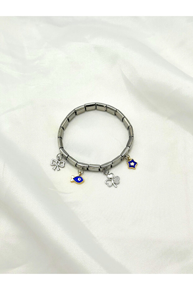 Italian Charm Bracelet - Figured Bow Tie Fish Clover Star with 4 Charms as a Gift