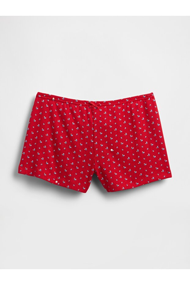 Kadın Çiçek Desenli Pointelle Pijama Şortu - 2
