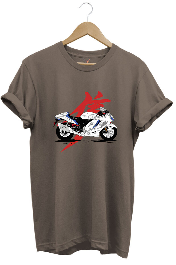 Racing Motorcycle Japanese Motor and Lettering Printed Stylish Regular Fit 100% Cotton T-Shirt