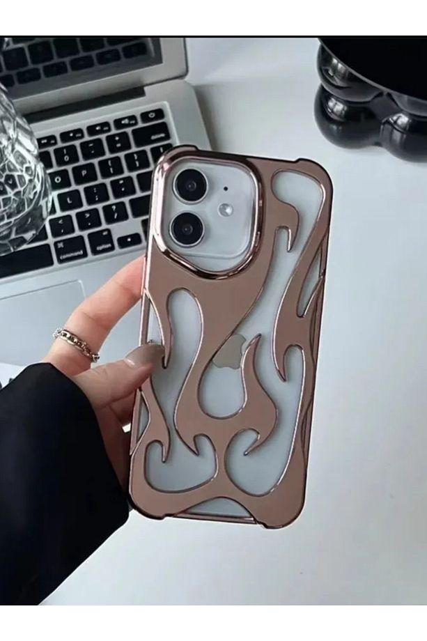 Apple iPhone 16 Pro Max Uyumlu Kılıf Ateş Desenli Silikon Kılıf Rose Gold - 1