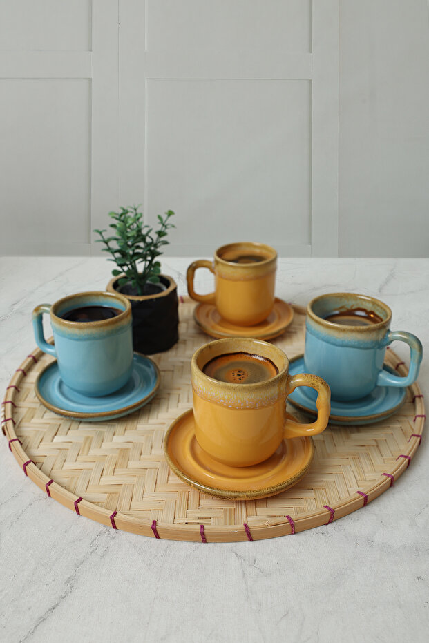 Shizen Yellow / Turquoise Formart Coffee Set 8 Pieces 4 Person Q46-Q40
