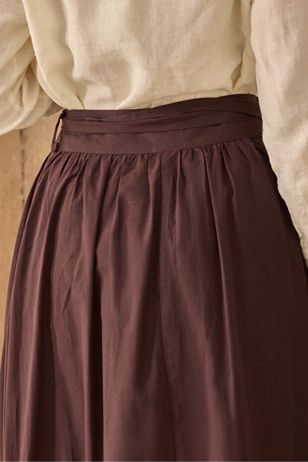 Belted Voile Skirt Brown