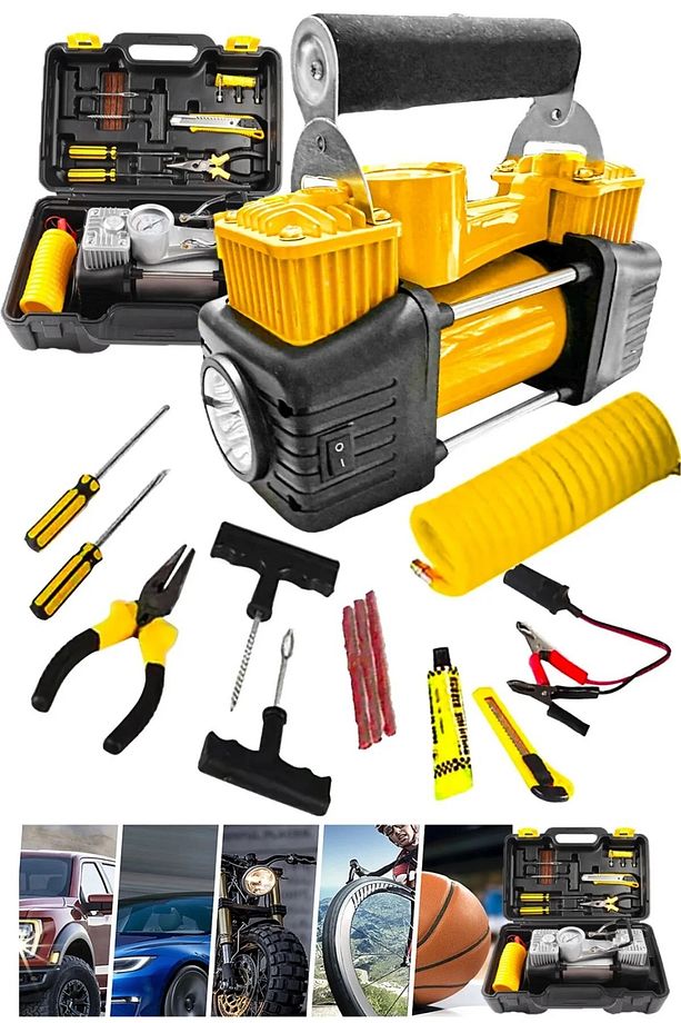 Profesyonel 730P Çift Pistonlu 12 V 150 Psi Dakikada 95 Lt Araç Araba Lastik Bot Şişirme Kompresörü - 2