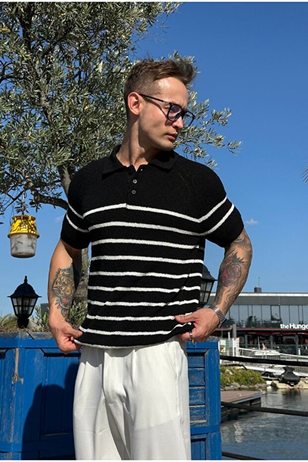 Basic Polo Yaka Triko Kumaş Tişört - 6