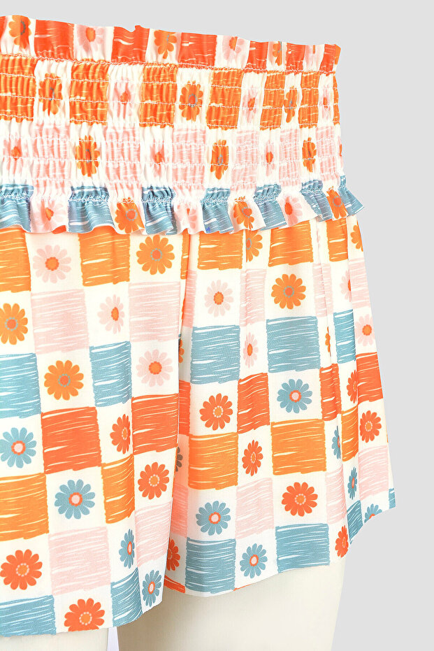 Turuncu Daisy Forest Şort Etek - 3