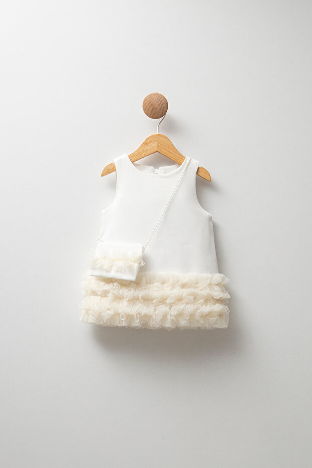 Birthday/Party Dress with Ruffled Hem and Bag