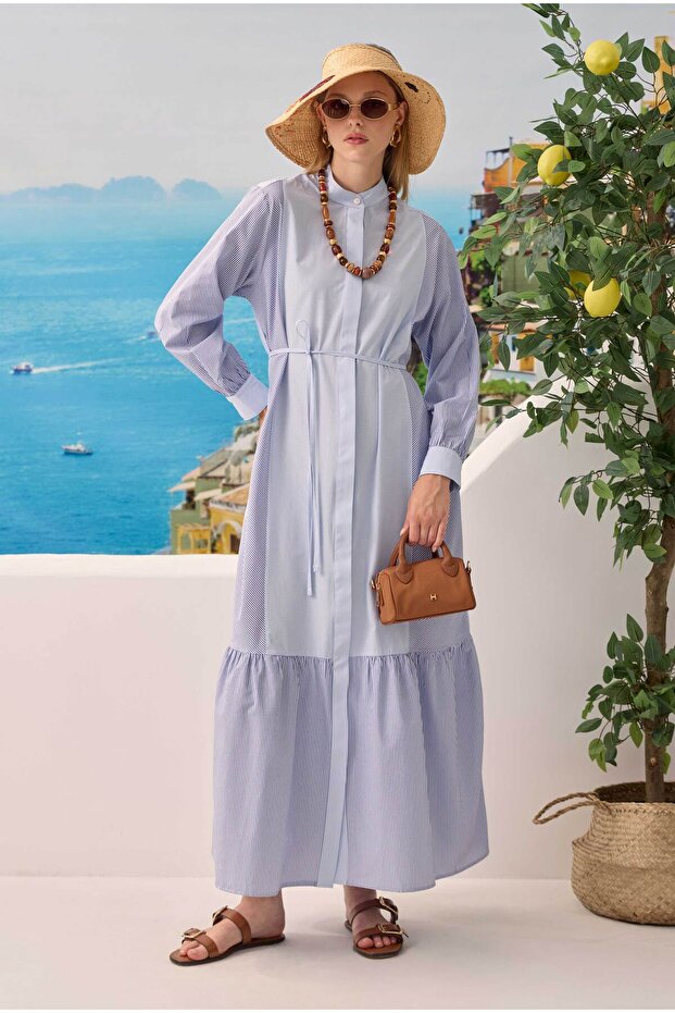 Garnili Elbise Mavi - 1