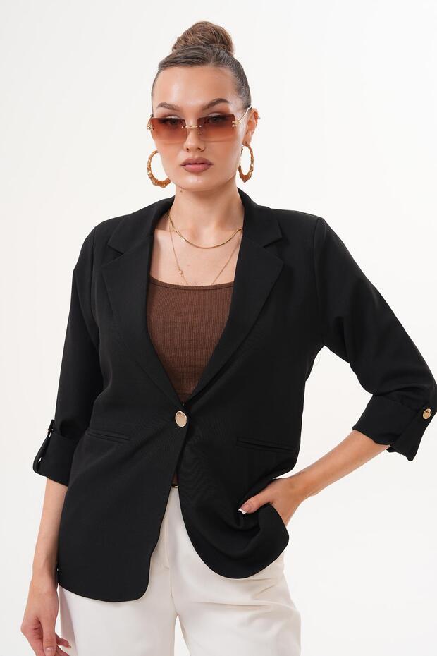 Women's Sleeve Fold Detailed Unlined Jacket 260127 -