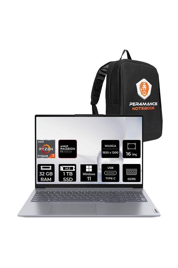 ThinkBook 16 G7 R7 7735HS 32GB DDR5 1TB SSD 16'' WUXGA W11P Dizüstü Bilgisayar & PER4 ÇANTA - 1