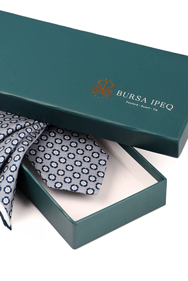 مجموعة ربطة عنق حريرية منقوشة باللون الرمادي - 3