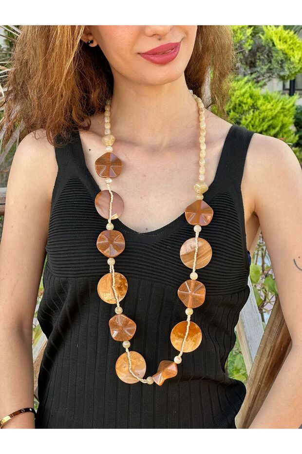 Natural Stone Bone Long Women's Necklace 43 cm