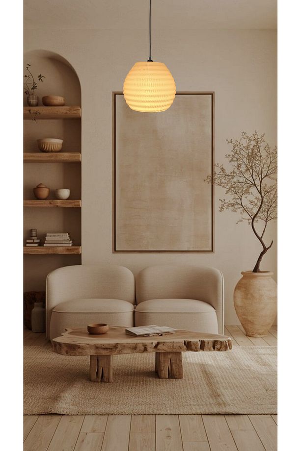 Hive Hasır Renk Rattan Görünümlü Avize, Pinterest Tarzı Tekli Sarkıt Avize (BİOPLASTİK) E27 - 2