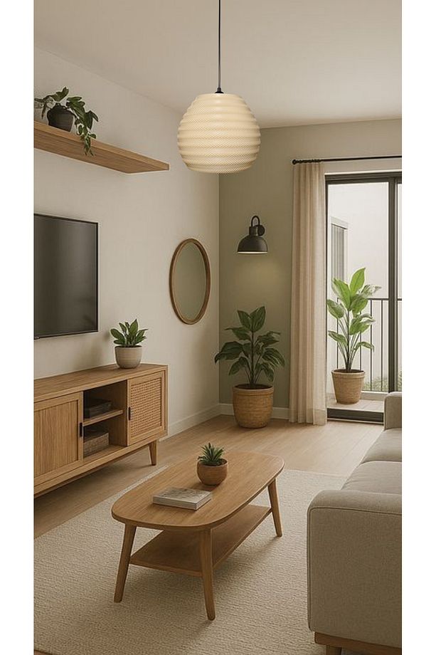 Hive Hasır Renk Rattan Görünümlü Avize, Pinterest Tarzı Tekli Sarkıt Avize (BİOPLASTİK) E27 - 3