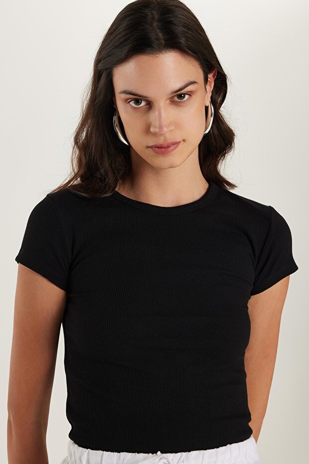 Women's Slim Fit Slim Fit Crew Neck Modal Fabric Black Blouse