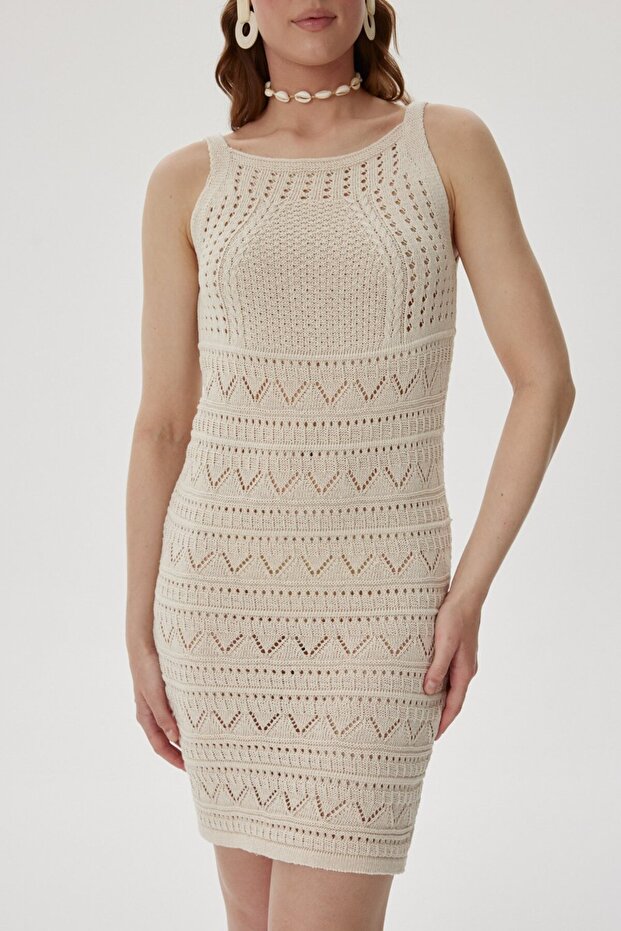 AJURLU TRİKO MİNİ ELBİSE - 7