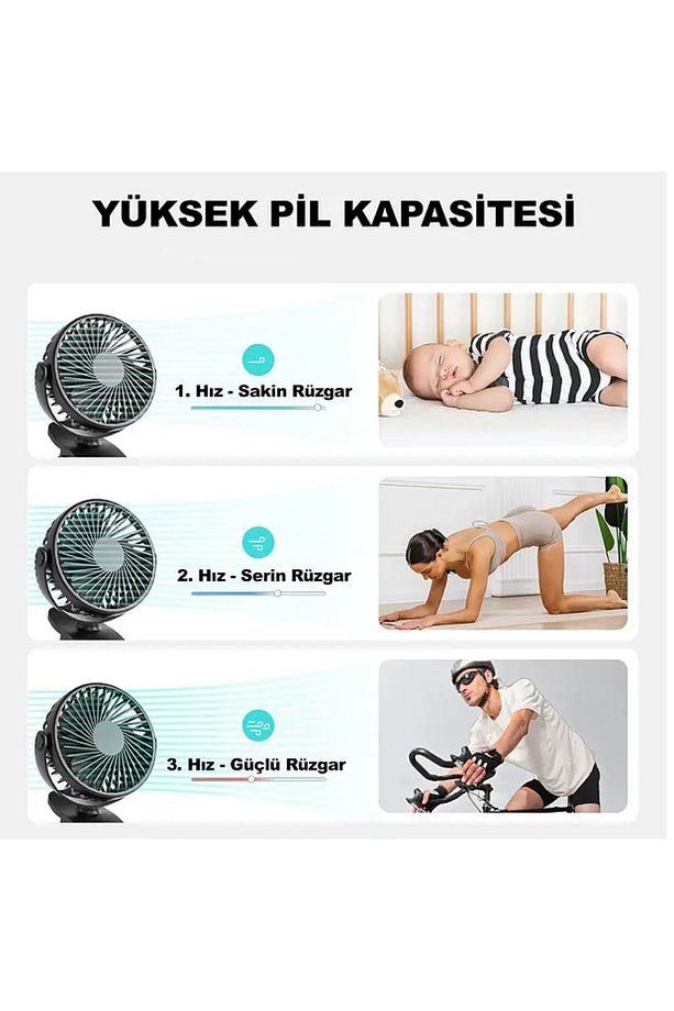 Masaüstü Şarjlı Klipsli 360 Derece Dönebilen Fan Vantilatör Şarjlı Soğutucu Klima Fan Tutacaklı Fan - 4