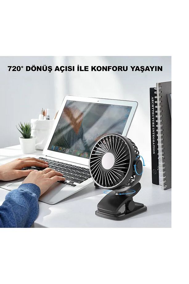 Masaüstü Şarjlı Klipsli 360 Derece Dönebilen Fan Vantilatör Şarjlı Soğutucu Klima Fan Tutacaklı Fan - 2