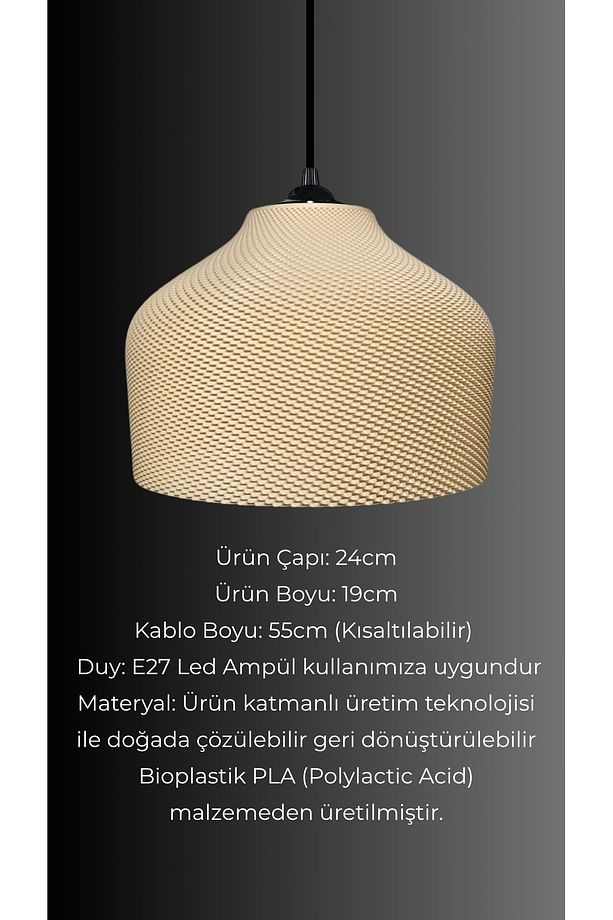 Geminy Hasır Renk Rattan Görünümlü Avize, Pinterest Tarzı Tekli Sarkıt Avize (Bioplastik) E27 - 4