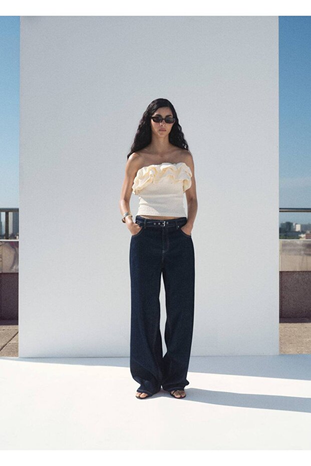 Volanlı straplez bluz - 2