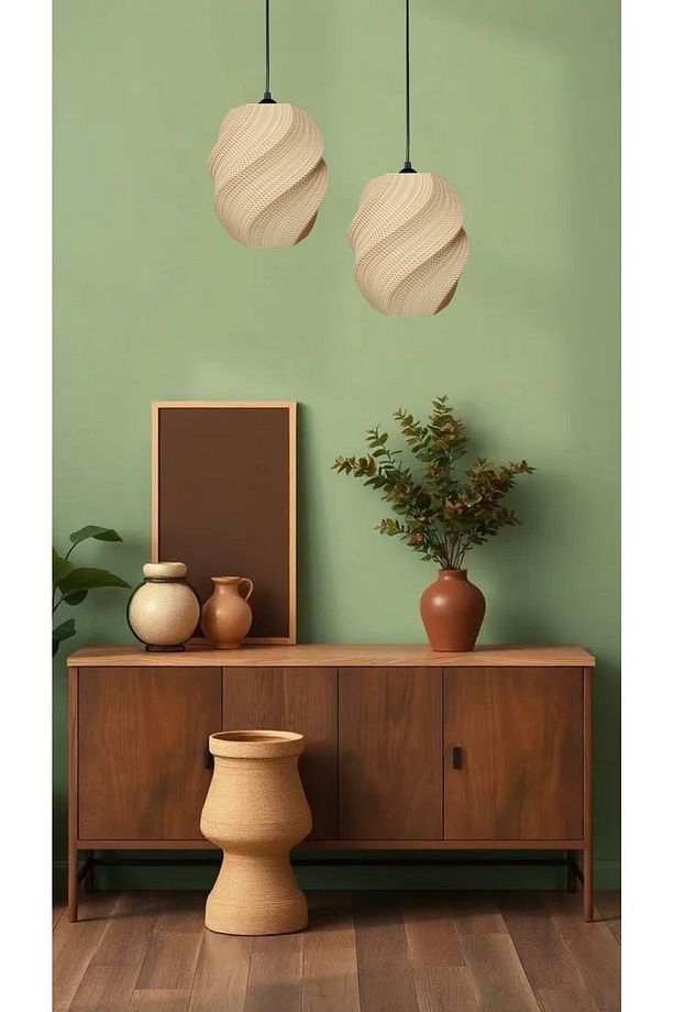 Nunky Hasır Renk Rattan Görünümlü Avize, Pinterest Tarzı Tekli Sarkıt Avize (Bioplastik) E27 - 2