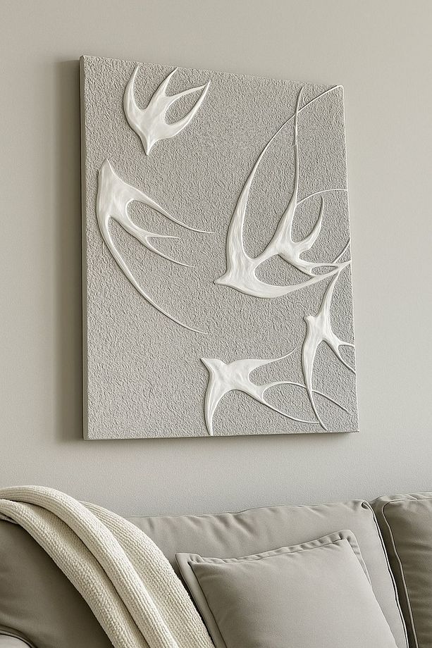 Modern Kırlangıç Figürlü Minimal Dokulu Tablo 3D Sanat Swallow - 1
