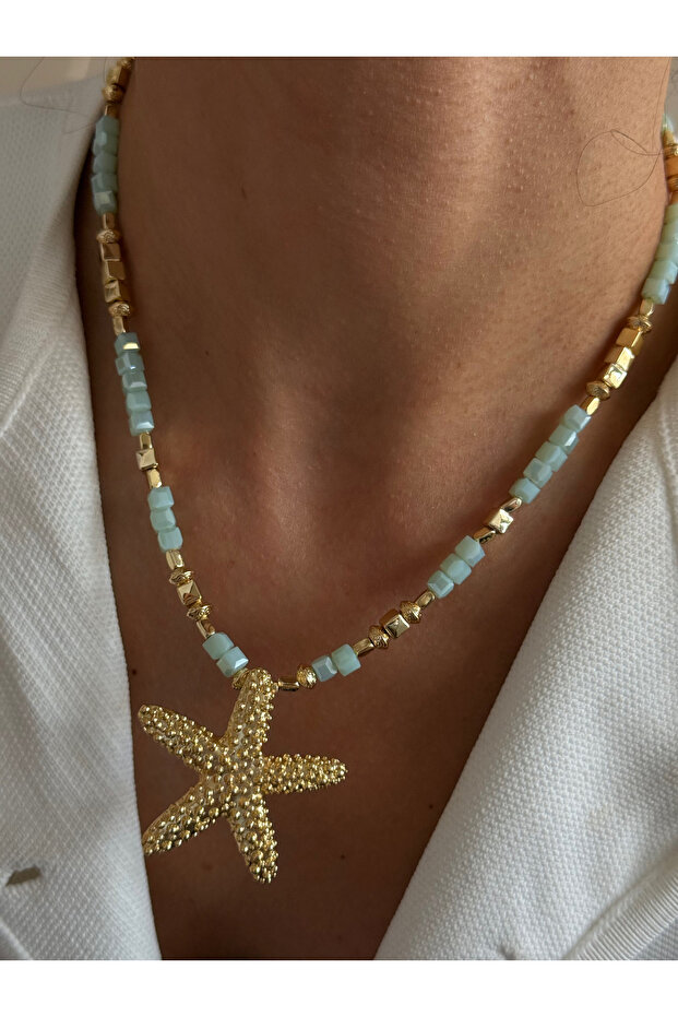 Steel Vip Water Green Beaded Starfish Necklace
