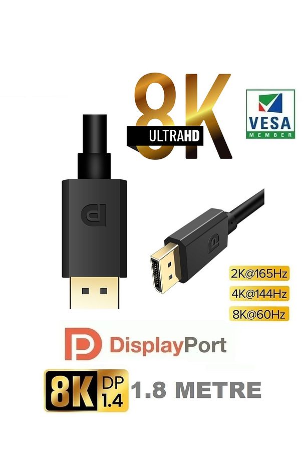 8k Displayport Dp Kablo 1080p@ 360hz, 2k@ 240hz, 4k@ 144hz, 8k@ 60hz V1.4 Gaming \ Sinema - 1