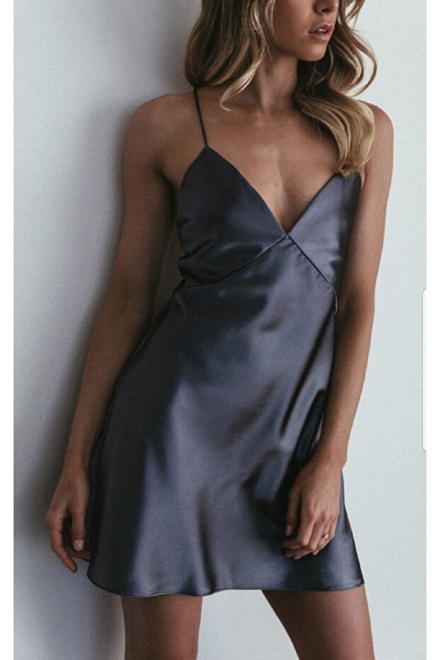 SATEN ASTARLI MİNİ ELBİSE - 2