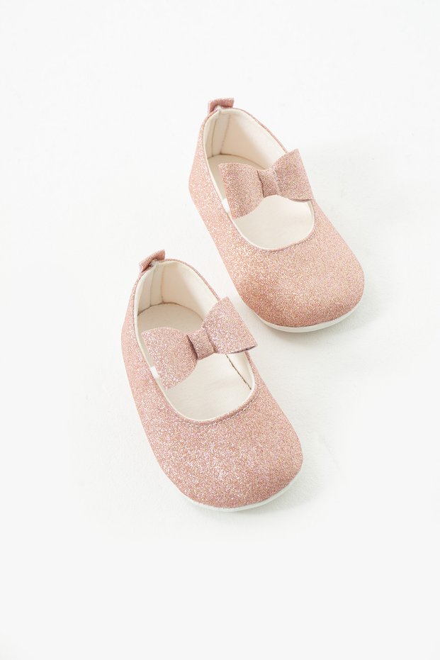First Step Non-Slip Sole Rubber Comfortable Glitter Bow Detailed Girls Ballerina Shoes Booties