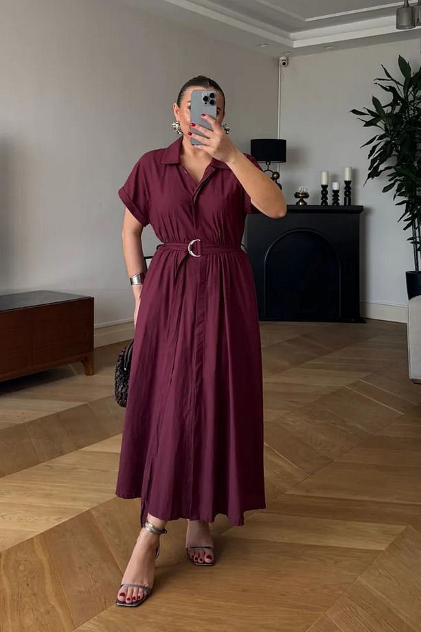 Poplin Midi Gömlek Elbise - 2