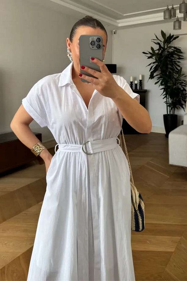 Poplin Midi Gömlek Elbise - 3