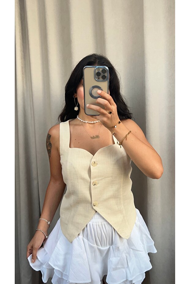 سترة بأزرار من الكتان الحجري - 4