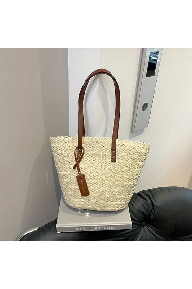 Large Size French Style Straw Zippered Beach Bag