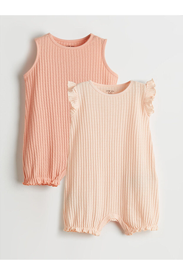 Pink Textured Baby Girl Combed Cotton Jumpsuit 2-Pack